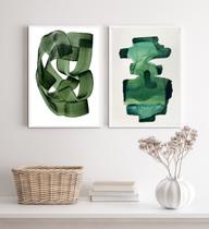 Kit 2 Quadros Decorativos Verdes Abstratos- Aquarela 24x18cm
