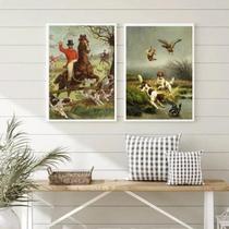 Kit 2 Quadros Decorativos Vintage Caçada Inglesa 45X34Cm