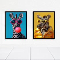 Kit 2 Quadros Decorativos Zebras De Óculos 33X24Cm - Vidro