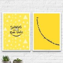 Kit 2 Quadros Dentista Sorriso Amarelo 24X18Cm - Vidro Preta