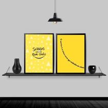 Kit 2 Quadros Dentista Sorriso Amarelo 33X24Cm Vidro Preta