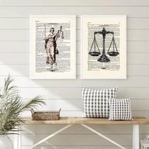 Kit 2 Quadros Deusa Justiça Balança 45X34Cm Moldura Preta Kit 2 Quadros Deusa Justiça Balança 45X34Cm Moldura Preta