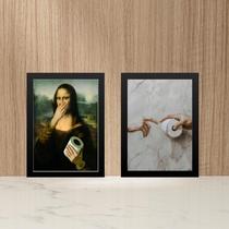 Kit 2 Quadros Divertidos Banheiro - Paródia Pinturas 24x18cm - com vidro