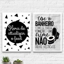 Kit 2 Quadros Divertidos Para Banheiro 24X18Cm - Com Vidro