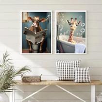 Kit 2 Quadros Divertidos Para Banheiro- Bichinhos 45X34Cm Kit 2 Quadros Divertidos Para Banheiro- Bichinhos 45X34Cm