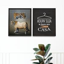 Kit 2 Quadros Divertidos Para Lavanderia Tigre 33x24cm - com vidro Kit 2 Quadros Divertidos Para Lavanderia Tigre 33x24cm - com vidro