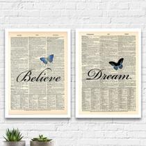 Kit 2 Quadros Dream Believe Borboleta 45x34cm - com vidro