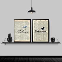 Kit 2 Quadros Dream Believe Borboleta 45X34Cm Madeira Preta Kit 2 Quadros Dream Believe Borboleta 45X34Cm Madeira Preta