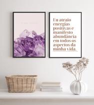 Kit 2 Quadros Energias Positivas- Cristais Abundância 24x18cm - com vidro