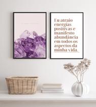 Kit 2 Quadros Energias Positivas- Cristais Abundância 24x18cm