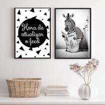 Kit 2 Quadros Engraçados Banheiro - Zebra 45x34cm