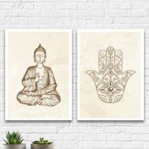 Kit 2 Quadros Esotéricos Buda E Hamsa 45x34cm