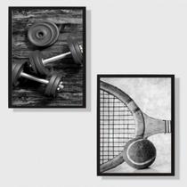 Kit 2 Quadros Esportes Diversos Preto e Branco 24x18cm - com vidro Kit 2 Quadros Esportes Diversos Preto e Branco 24x18cm - com vidro