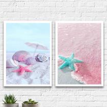 Kit 2 Quadros Estrela Do Mar Rosa E Azul 33x24cm Kit 2 Quadros Estrela Do Mar Rosa E Azul 33x24cm