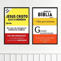 Kit 2 Quadros Evangélicos Jesus E Bíblia 45X34Cm Kit 2 Quadros Evangélicos Jesus E Bíblia 45X34Cm
