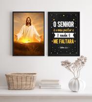 Kit 2 Quadros Evangélicos O Senhor É Meu Pastor- Jesus - Quadros On-Line