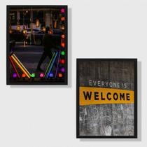 Kit 2 Quadros Everyone is Welcome 24x18cm - com vidro