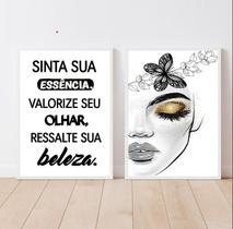 Kit 2 Quadros Extensão De Cílios ValorizeSeuOlhar 33x24cm - com vidro