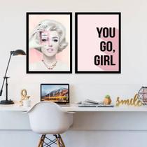 Kit 2 Quadros Fashion Marilyn You Go Girl 33X24Cm Branca