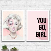 Kit 2 Quadros Fashion Marilyn You Go Girl 33x24cm - com vidro
