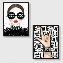 Kit 2 Quadros Fashion Moda Rock 45x34cm - com vidro