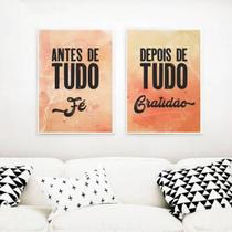 Kit 2 Quadros Fé E Gratidão Marrom 45X34Cm Com Vidro Branca
