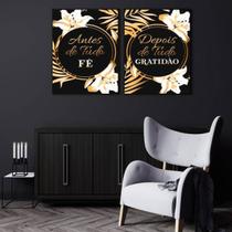 Kit 2 Quadros Fé e Gratidão Preto e Dourado 45x34cm Kit 2 Quadros Fé e Gratidão Preto e Dourado 45x34cm