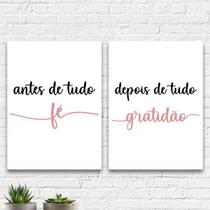 Kit 2 Quadros Fé E Gratidão Rosa 24X18Cm