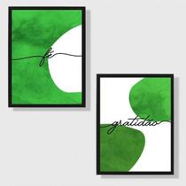 Kit 2 Quadros Fé E Gratidão Verde 33X24Cm