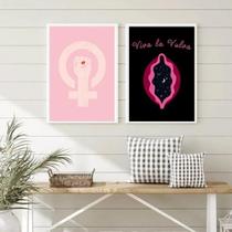 Kit 2 Quadros Feministas Viva la Vulva 45x34cm - Branco