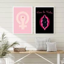Kit 2 Quadros Feministas Viva LaVulva 33x24cm - com vidro Kit 2 Quadros Feministas Viva LaVulva 33x24cm - com vidro