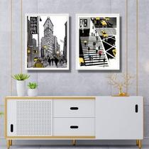 Kit 2 Quadros Figurativos New York Preto Amarelo 45X34Cm