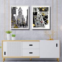 Kit 2 Quadros Figurativos New York - Preto Amarelo 45x34cm