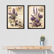 Kit 2 Quadros Flores De Lavanda - Borboletas 33x24cm Kit 2 Quadros Flores De Lavanda - Borboletas 33x24cm