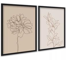Kit 2 Quadros Flores Linhas Suaves - Bege 24x18cm - com vidro Kit 2 Quadros Flores Linhas Suaves - Bege 24x18cm - com vidro