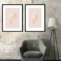 Kit 2 Quadros Flores Minimalistas Rosadas - 60X48Cm