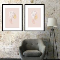 Kit 2 Quadros Flores Minimalistas Rosadas - 60x48cm