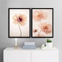 Kit 2 Quadros Flores Tons Pêssego 33x24cm - com vidro