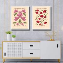 Kit 2 Quadros Flower Market - Lisboa e Barcelona 33x24cm - com vidro Kit 2 Quadros Flower Market - Lisboa e Barcelona 33x24cm - com vidro