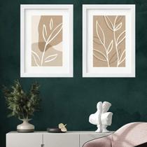 Kit 2 Quadros Folhas Abstratas Bege - 60X48Cm