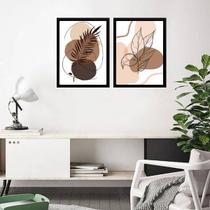 Kit 2 Quadros Folhas Abstratas - Marrom Rosê 33x24cm