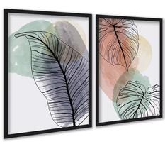 Kit 2 Quadros Folhas Costela Adão Aquarela 33x24cm - com vidro