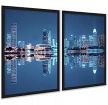 Kit 2 Quadros Foto Cidade - Luzes Reflexo 33x24cm - com vidro Kit 2 Quadros Foto Cidade - Luzes Reflexo 33x24cm - com vidro