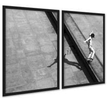 Kit 2 Quadros Foto Skatista Preto E Branco 33X24Cm - Vidro