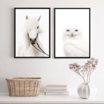 Kit 2 Quadros Fotografias Animais Brancos 24x18cm - com vidro Kit 2 Quadros Fotografias Animais Brancos 24x18cm - com vidro