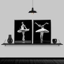 Kit 2 Quadros Fotografias Bailarinas 45X34Cm Madeira Branca