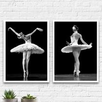 Kit 2 Quadros Fotografias Bailarinas 45X34Cm Madeira Preta