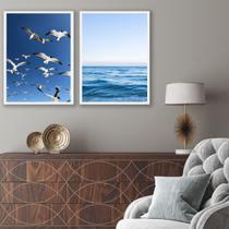 Kit 2 Quadros Fotografias Céu E Mar Azul 33x24cm - com vidro