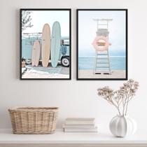Kit 2 Quadros Fotografias Praia Kombi PranchasSurf 24x18cm Kit 2 Quadros Fotografias Praia Kombi PranchasSurf 24x18cm