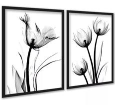 Kit 2 Quadros Fotos Flores Tulipas Minimalistas 24x18cm